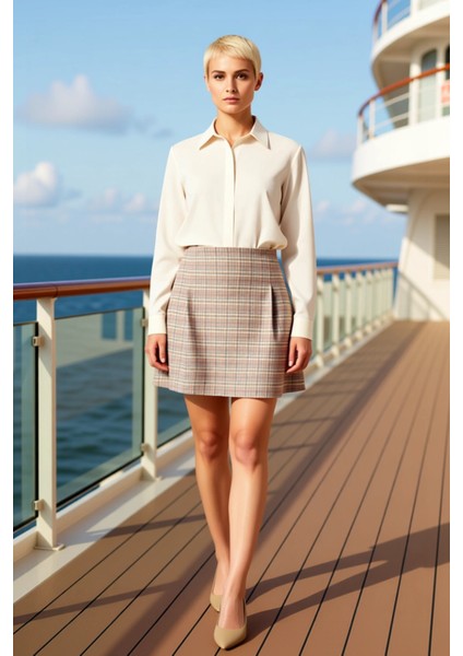 Kadın Dokuma Ekose Desenli Mini Etek Yüksek Bel Dar Kalıp Fonksiyonel Dayanıklı Kaliteli Şık