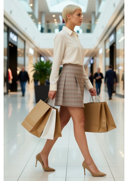 Kadın Dokuma Ekose Desenli Mini Etek Yüksek Bel Dar Kalıp Fonksiyonel Dayanıklı Kaliteli Şık modelleri