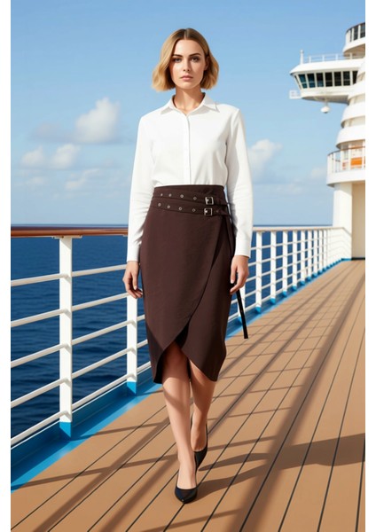 Kadın Yüksek Bel Sarong Kalıp Midi Etek Fonksiyonel Dayanıklı Kaliteli Konforlu Estetik Şık