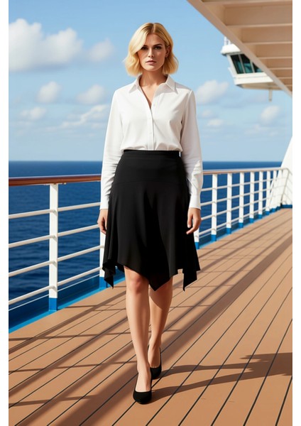 Kadın Asimetrik Midi Örme Etek %96 Polyester %4 Elastan Fonksiyonel Dayanıklı Kaliteli Şık