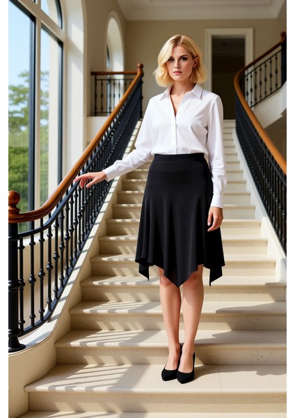 Kadın Asimetrik Midi Örme Etek %96 Polyester %4 Elastan Fonksiyonel Dayanıklı Kaliteli Şık fiyatları