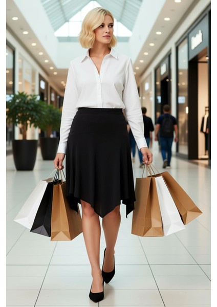 Kadın Asimetrik Midi Örme Etek %96 Polyester %4 Elastan Fonksiyonel Dayanıklı Kaliteli Şık modelleri