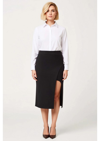 Kadın Kalem Yırtmaçlı Midi Etek Düz Örme Kumaş Elastan Içerikli Fonksiyonel Dayanıklı Spor fırsatları