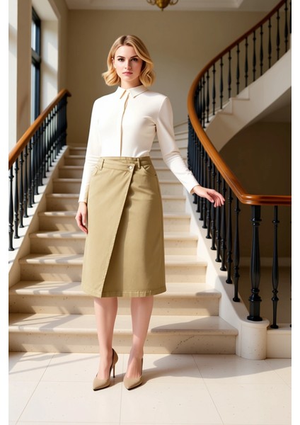 Kadın Yüksek Bel A Kesim Midi Etek Düz Desen Denim Kumaş Fonksiyonel Dayanıklı Kaliteli Şık fiyatları