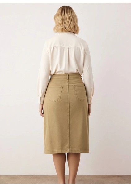 Kadın Yüksek Bel A Kesim Midi Etek Düz Desen Denim Kumaş Fonksiyonel Dayanıklı Kaliteli Şık indirimleri