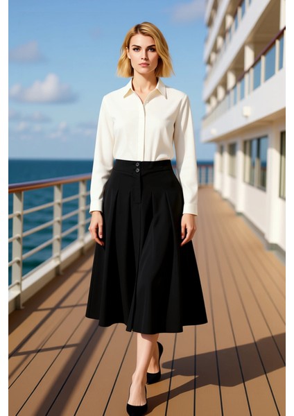 Kadın Yüksek Bel Pileli Maxi Etek Fonksiyonel Dayanıklı Kaliteli Konforlu Estetik Premium Şık