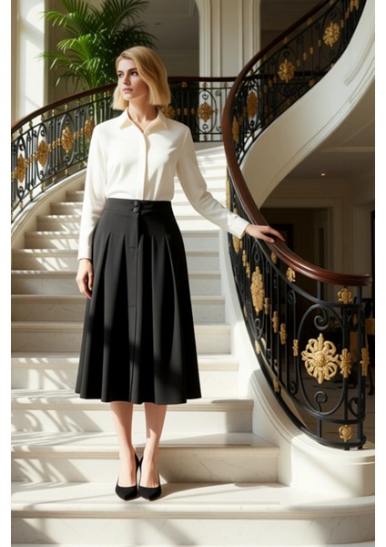 Kadın Yüksek Bel Pileli Maxi Etek Fonksiyonel Dayanıklı Kaliteli Konforlu Estetik Premium Şık fiyatları