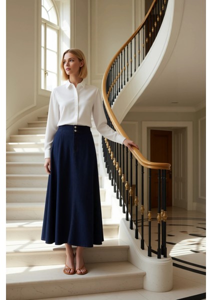 Kadın Yüksek Bel Maxi Denim Etek %100 Pamuk Fonksiyonel Dayanıklı Kaliteli Konforlu Modern fiyatları