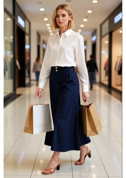 Kadın Yüksek Bel Maxi Denim Etek %100 Pamuk Fonksiyonel Dayanıklı Kaliteli Konforlu Modern modelleri