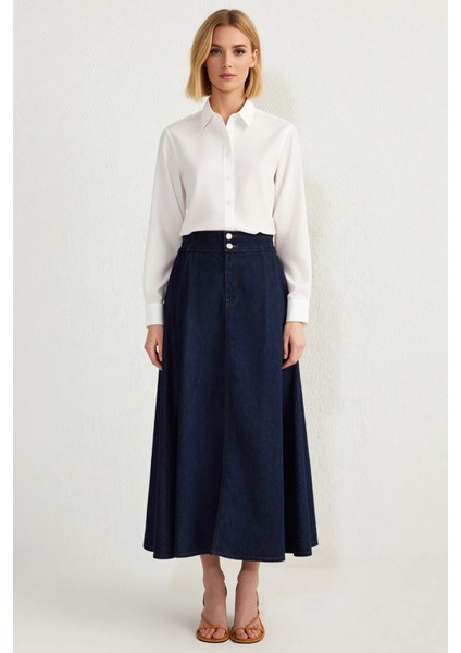 Kadın Yüksek Bel Maxi Denim Etek %100 Pamuk Fonksiyonel Dayanıklı Kaliteli Konforlu Modern fırsatları