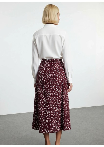 Kadın Çiçek Desenli Yırtmaçlı Midi Dokuma Etek Yüksek Bel A Kesim %100 Viskoz Fonksiyonel Şık indirimleri