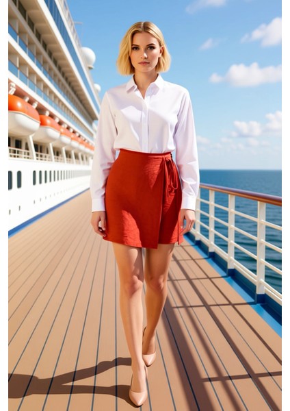 Kadın Mini Sarong Etek Ağaç Kabuğu Dokuma Düz Desen Fonksiyonel Dayanıklı Kaliteli Estetik