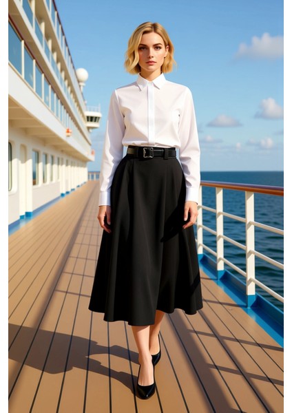 Kadın Pileli Maxi Boy Dokuma Etek Yüksek Bel Düz Desen Fonksiyonel Dayanıklı Kaliteli Spor