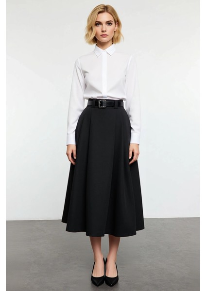 Kadın Pileli Maxi Boy Dokuma Etek Yüksek Bel Düz Desen Fonksiyonel Dayanıklı Kaliteli Spor fırsatları