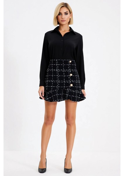 Kadın Yüksek Bel A Line Tüvit Mini Etek Düğmeli Volanlı Fonksiyonel Dayanıklı Kaliteli Şık fırsatları