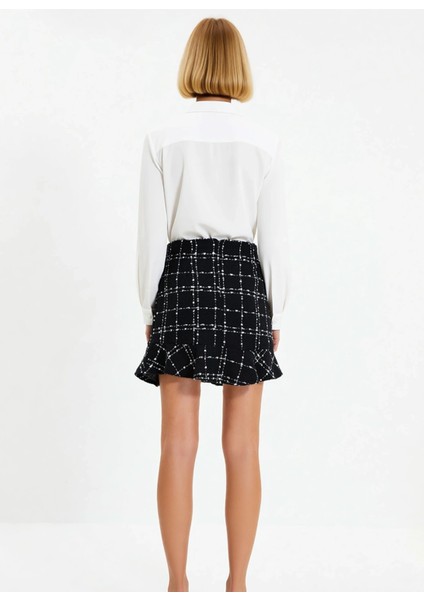 Kadın Yüksek Bel A Line Tüvit Mini Etek Düğmeli Volanlı Fonksiyonel Dayanıklı Kaliteli Şık indirimleri