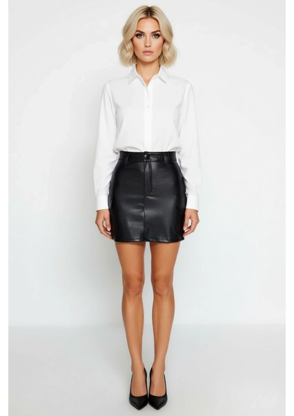 Kadın Yüksek Bel Suni Deri Mini Etek Düz Desen Kalem Kalıp Fonksiyonel Dayanıklı Kaliteli Şık fırsatları