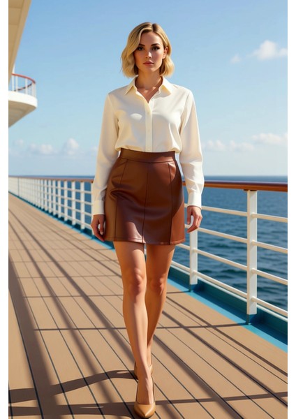 Kadın Yüksek Bel Kalem Suni Deri Mini Etek Fonksiyonel Dayanıklı Kaliteli Konforlu Estetik