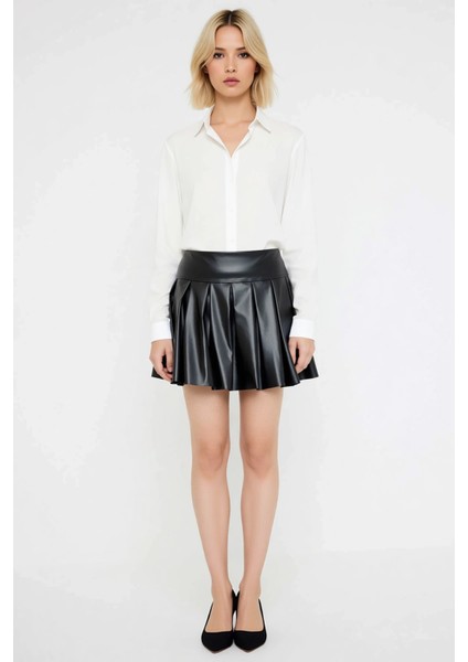 Kadın Skater Kalıp Piliseli Suni Deri Mini Etek Fonksiyonel Dayanıklı Kaliteli Konforlu Şık fırsatları