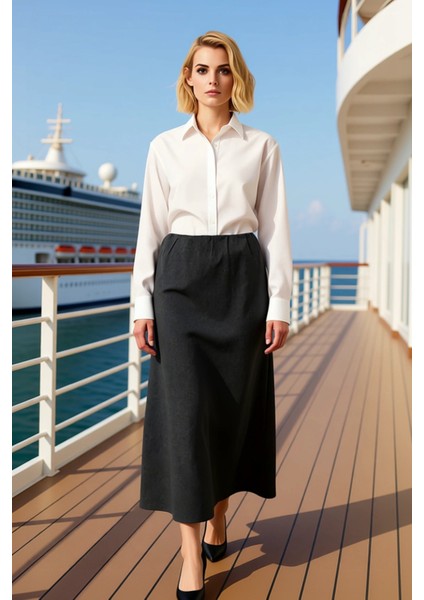 Kadın Maxi Etek Düz Desen Büzgülü Bel %100 Polyester Fonksiyonel Dayanıklı Kaliteli Modern