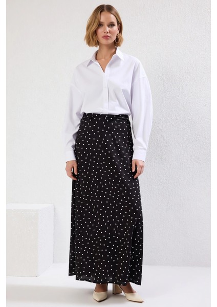Kadın Puantiye Desenli Maxi Boy Dokuma Etek Yüksek Bel A Kesim Fonksiyonel Dayanıklı Rahat fırsatları