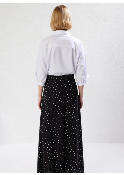 Kadın Puantiye Desenli Maxi Boy Dokuma Etek Yüksek Bel A Kesim Fonksiyonel Dayanıklı Rahat indirimleri