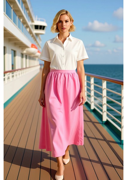 Kadın Maxi Etek Yüksek Bel Düz Pamuklu Kloş Kalıp Fonksiyonel Dayanıklı Kaliteli Konforlu Şık