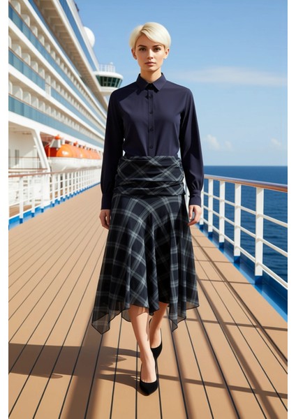 Kadın Midi Etek Yüksek Bel Skater Kalıp Asimetrik Etek Ucu Fonksiyonel Dayanıklı Kaliteli Şık