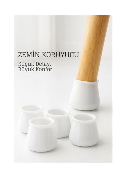 Bfs Silikonlu Sandalye Ayak Koruyucu – Sessiz ve Çiziksiz Kullanım, 4’lü Set Beyaz
