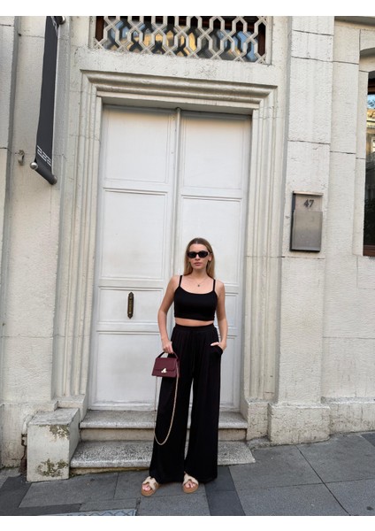 Kadın Viskon 3’lü Takım – Kimono + Beli Lastikli Salaş Pantolon + Crop – 8 Renk modelleri