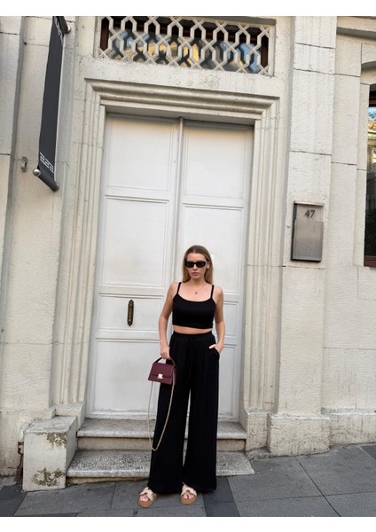 Kadın Viskon 3’lü Takım – Kimono + Beli Lastikli Salaş Pantolon + Crop – 8 Renk fırsatları