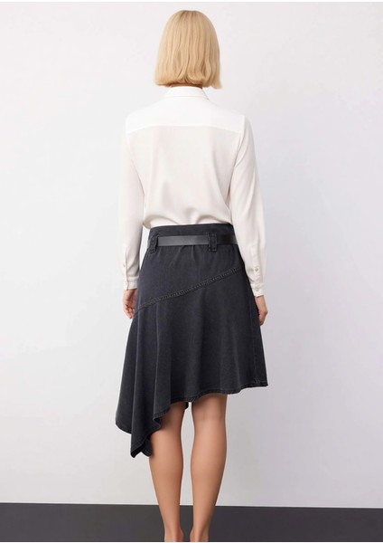 Kadın Asimetrik Midi Denim Etek %100 Pamuk Fonksiyonel Dayanıklı Kaliteli Konforlu Estetik indirimleri