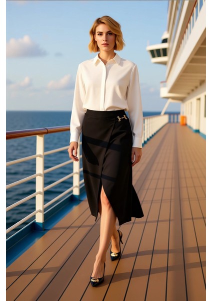 Kadın Düz Midi Sarong Kalıp Dokuma Etek Aksesuar Detaylı Fonksiyonel Dayanıklı Kaliteli Şık