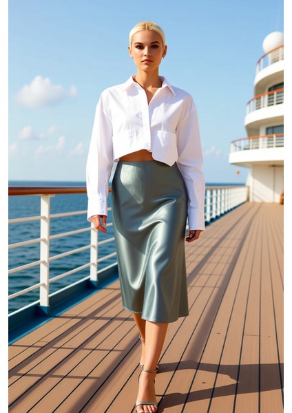 Kadın Midi A Kesim Etek Düz Desen %95 Polyester %5 Elastan Fonksiyonel Dayanıklı Kaliteli Şık