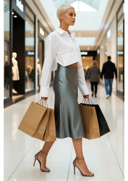 Kadın Midi A Kesim Etek Düz Desen %95 Polyester %5 Elastan Fonksiyonel Dayanıklı Kaliteli Şık modelleri