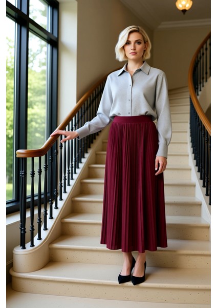 Kadın Pilise Maxi Etek Yüksek Bel A Line Kalıp Esnek Örme Kumaş Fonksiyonel Dayanıklı Spor fiyatları