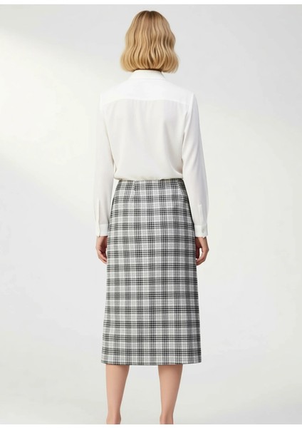 Kadın Ekose Desenli Kalem Midi Etek Deri Detaylı Fonksiyonel Dayanıklı Kaliteli Konforlu Şık fırsatları