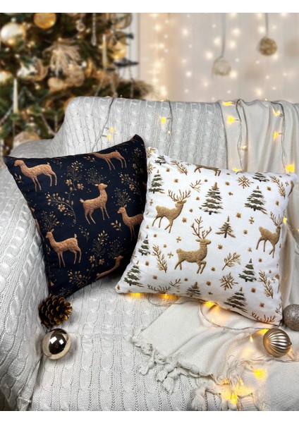2li Kırlent Kılıfı Seti 43X43 cm Fermuarlı Çift Taraflı Dijital Baskı Yılbaşı Yeni Yıl Noel Konsepti New Year Christmas Fifty Home fiyatları