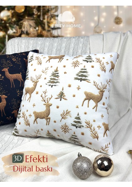 2li Kırlent Kılıfı Seti 43X43 cm Fermuarlı Çift Taraflı Dijital Baskı Yılbaşı Yeni Yıl Noel Konsepti New Year Christmas Fifty Home indirimleri