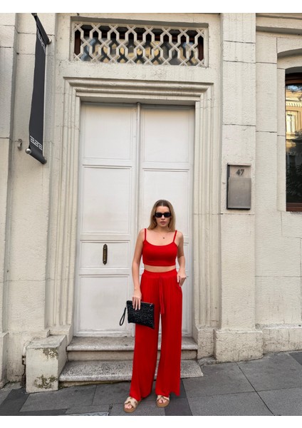 Kadın Viskon 3’lü Takım – Kimono + Beli Lastikli Salaş Pantolon + Crop – 8 Renk