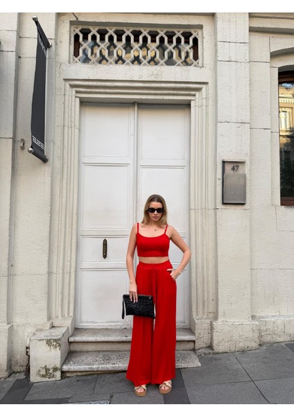 Kadın Viskon 3’lü Takım – Kimono + Beli Lastikli Salaş Pantolon + Crop – 8 Renk