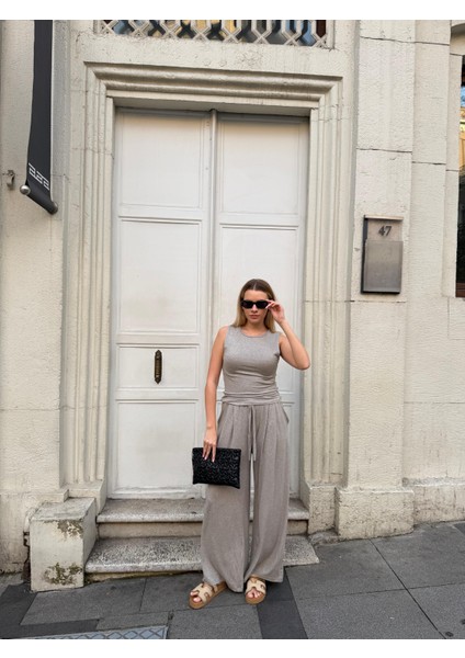 Kadın Viskon 3’lü Takım – Kimono + Beli Lastikli Salaş Pantolon + Sıfır Kol (Kolsuz) – 8 Renk fırsatları