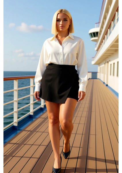 Kadın Yüksek Bel Düz Desen Triko Şort Etek Kısa Kalıp Fonksiyonel Dayanıklı Kaliteli Rahat