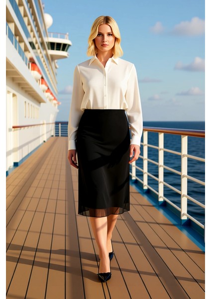 Kadın A Line Midi Etek Puantiye Desenli %94 Polyester %6 Elastan Fonksiyonel Dayanıklı Şık