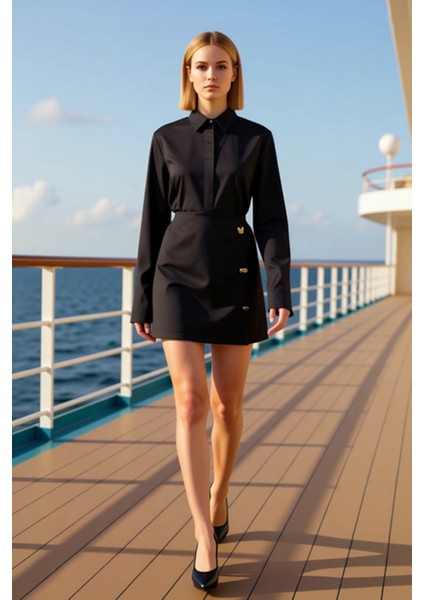 Kadın A Line Düğmeli Mini Etek Normal Bel Fonksiyonel Dayanıklı Kaliteli Konforlu Estetik Şık