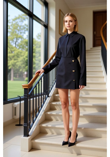 Kadın A Line Düğmeli Mini Etek Normal Bel Fonksiyonel Dayanıklı Kaliteli Konforlu Estetik Şık fiyatları