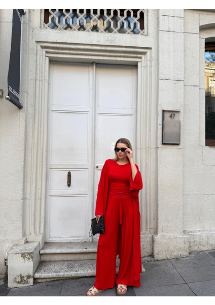 Kadın Viskon 3’lü Takım – Kimono + Beli Lastikli Salaş Pantolon + Kısa Kol (Tshirt) – 8 Renk modelleri