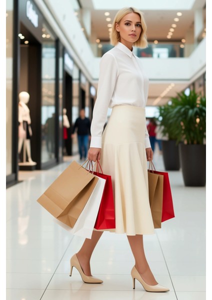 Kadın Yüksek Bel Düğmeli Midi Boy Gabardin Etek %100 Pamuk Fonksiyonel Dayanıklı Kaliteli Şık modelleri