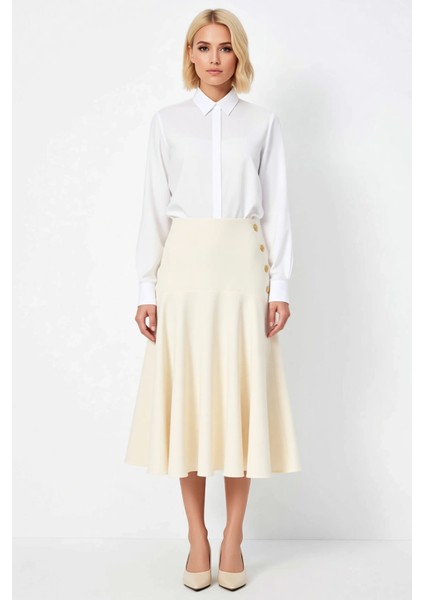 Kadın Yüksek Bel Düğmeli Midi Boy Gabardin Etek %100 Pamuk Fonksiyonel Dayanıklı Kaliteli Şık fırsatları