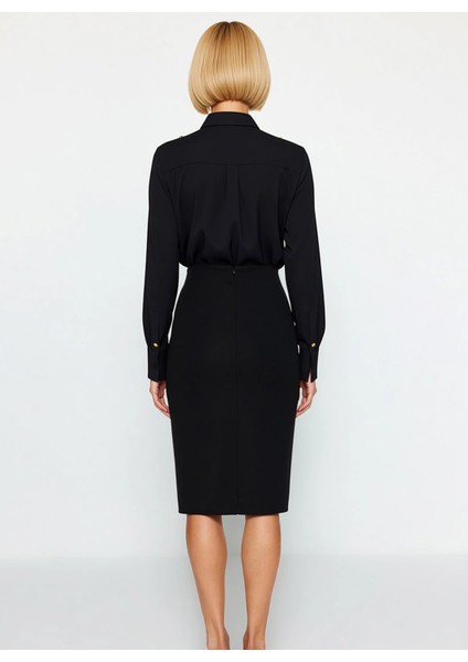 Kadın Kalem Yırtmaçlı Düğmeli Normal Bel Midi Etek Fonksiyonel Dayanıklı Kaliteli Konforlu indirimleri